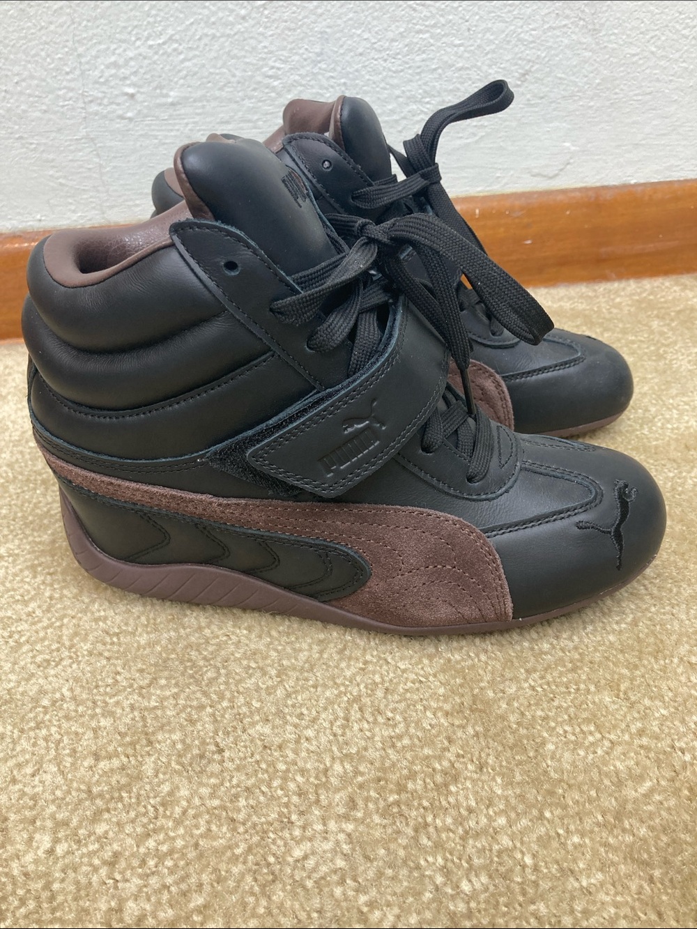 Puma Speedcat Black Leather Wedge Sneakers Size 7